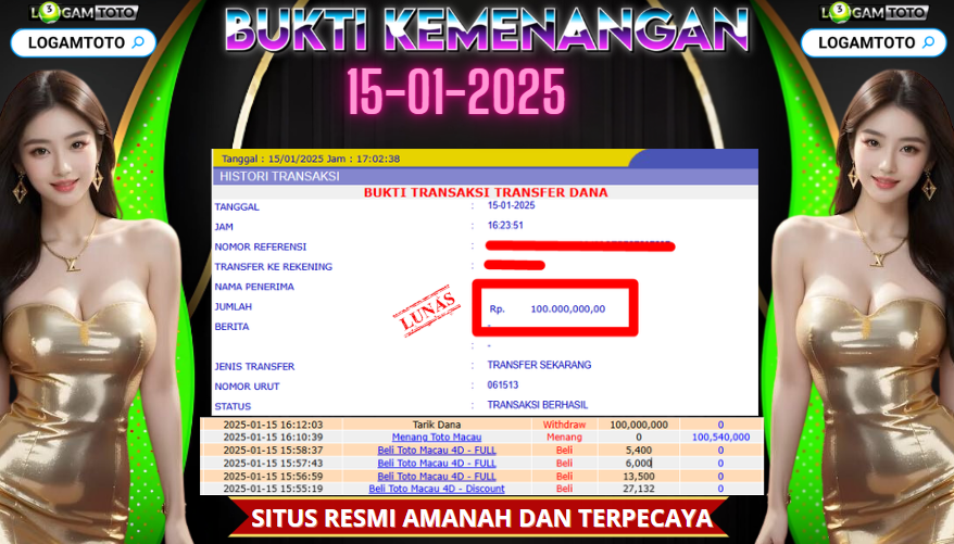 SELAMAT KEPADA MEMBER SETIA LOGAMTOTO BERHASIL JACKPOT DI PERMAINAN TOGEL TOTO MACAU SEASON 2